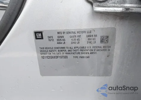 2013 Chevrolet Malibu 1Lt из США, поврежденный, VIN 1G11C5SAXDF197320